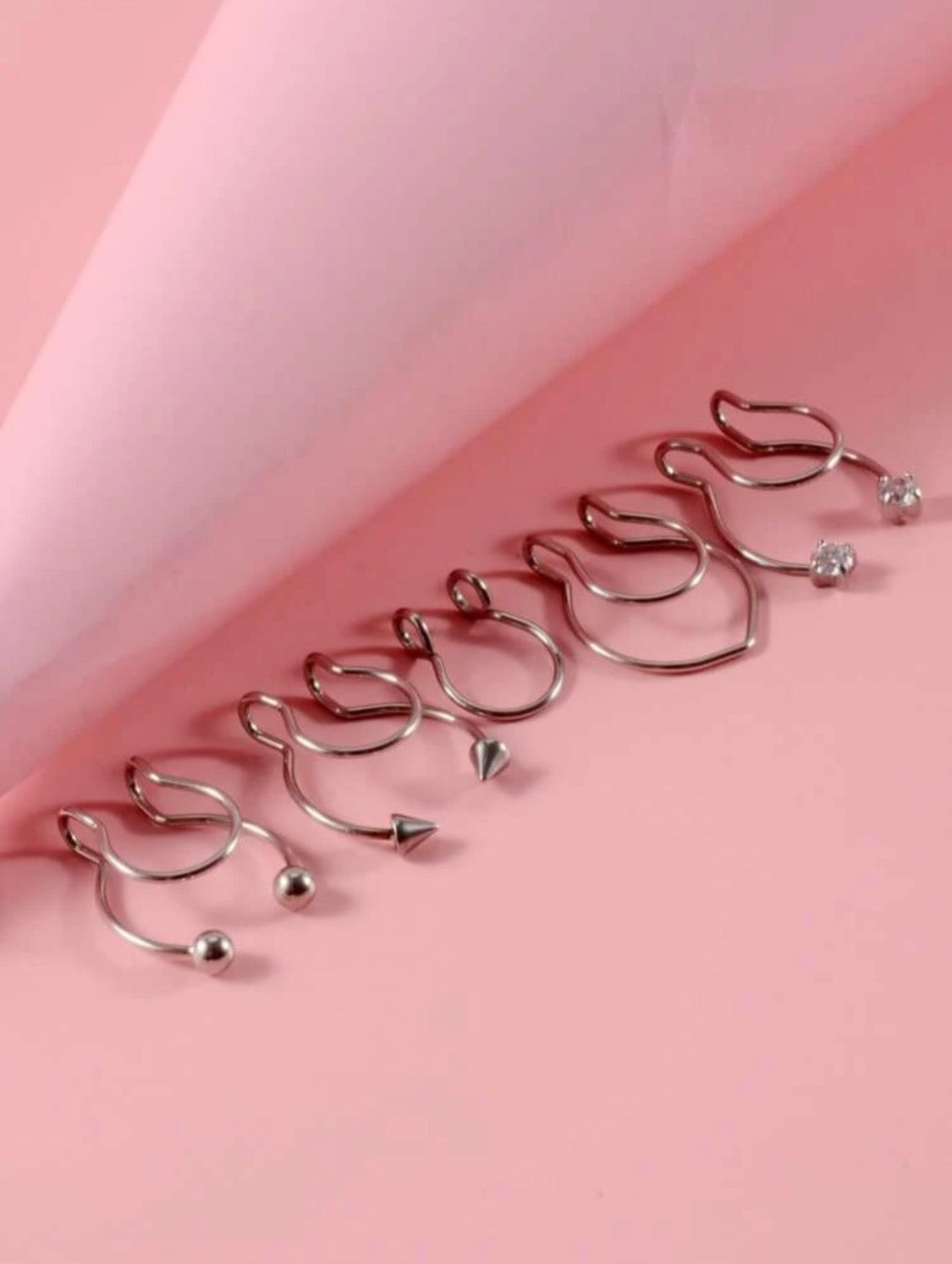 Detailed Nose Clip Rings (Silver)