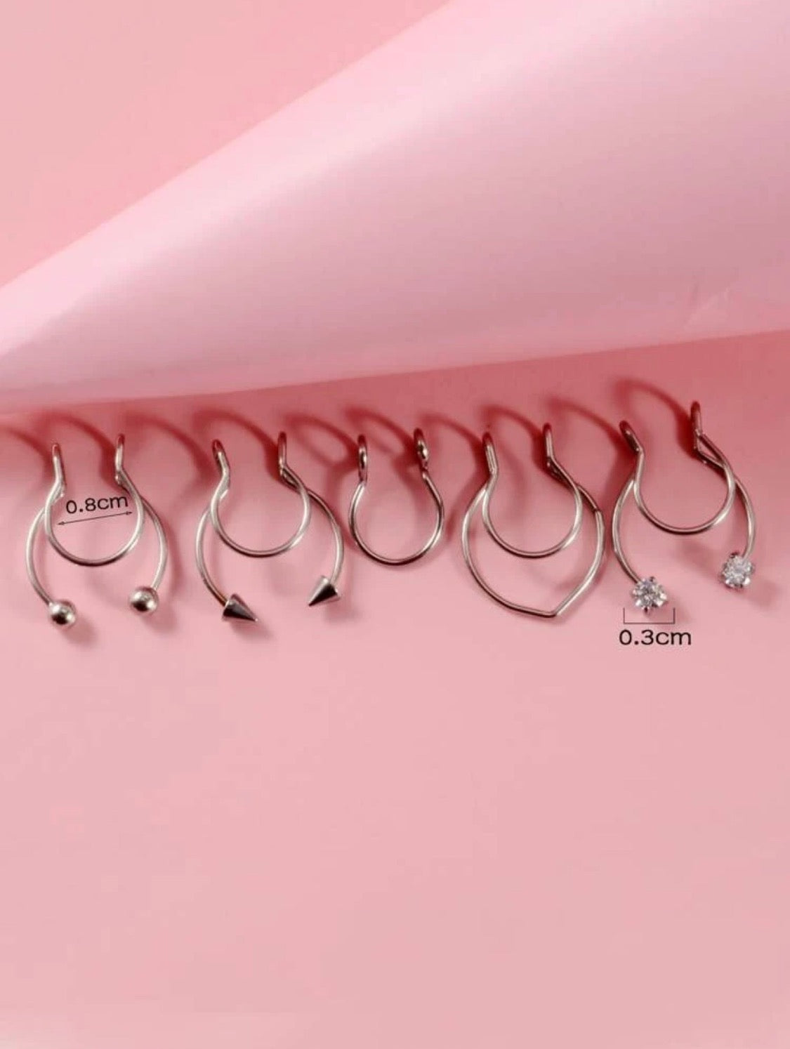 Detailed Nose Clip Rings (Silver)