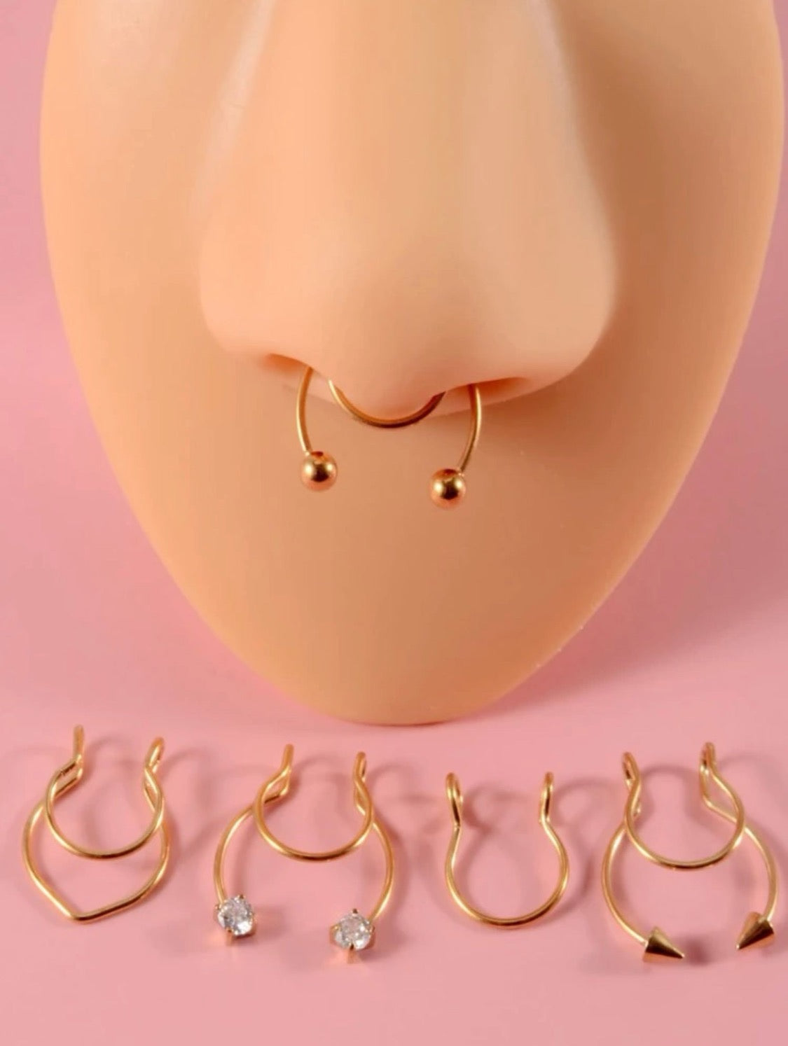 Detailed Nose Clip Rings (Gold)