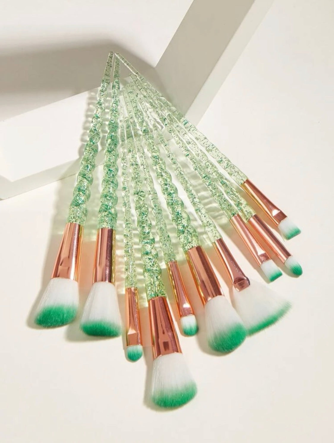 Custom Green Makeup Brush Set