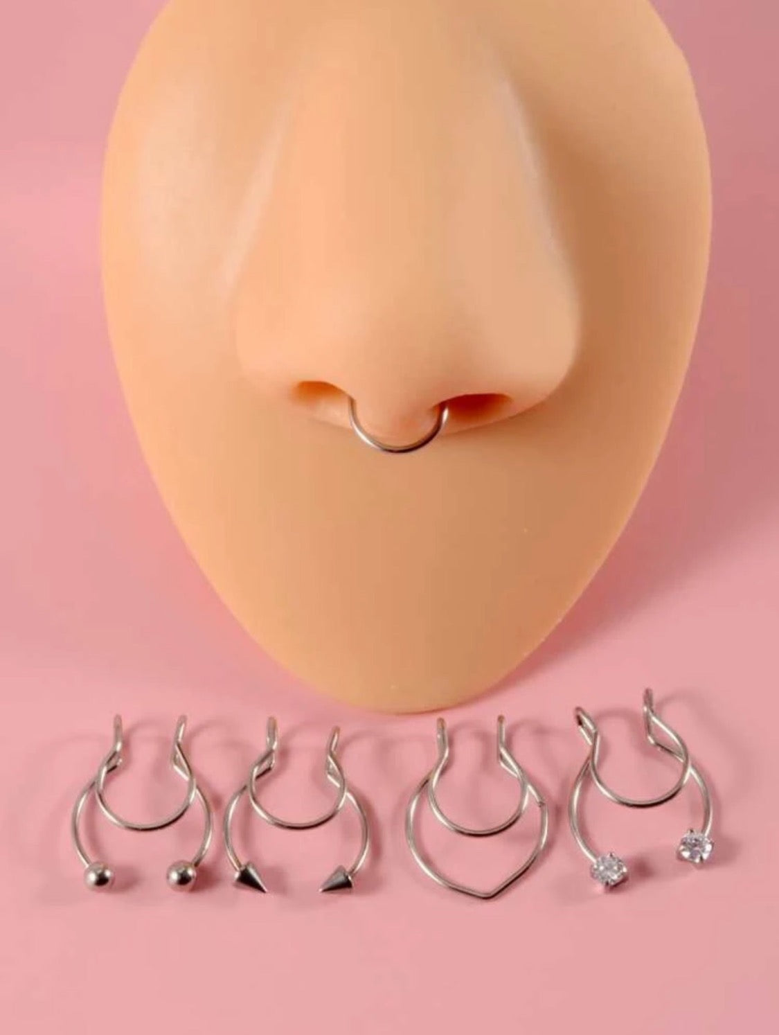 Detailed Nose Clip Rings (Silver)