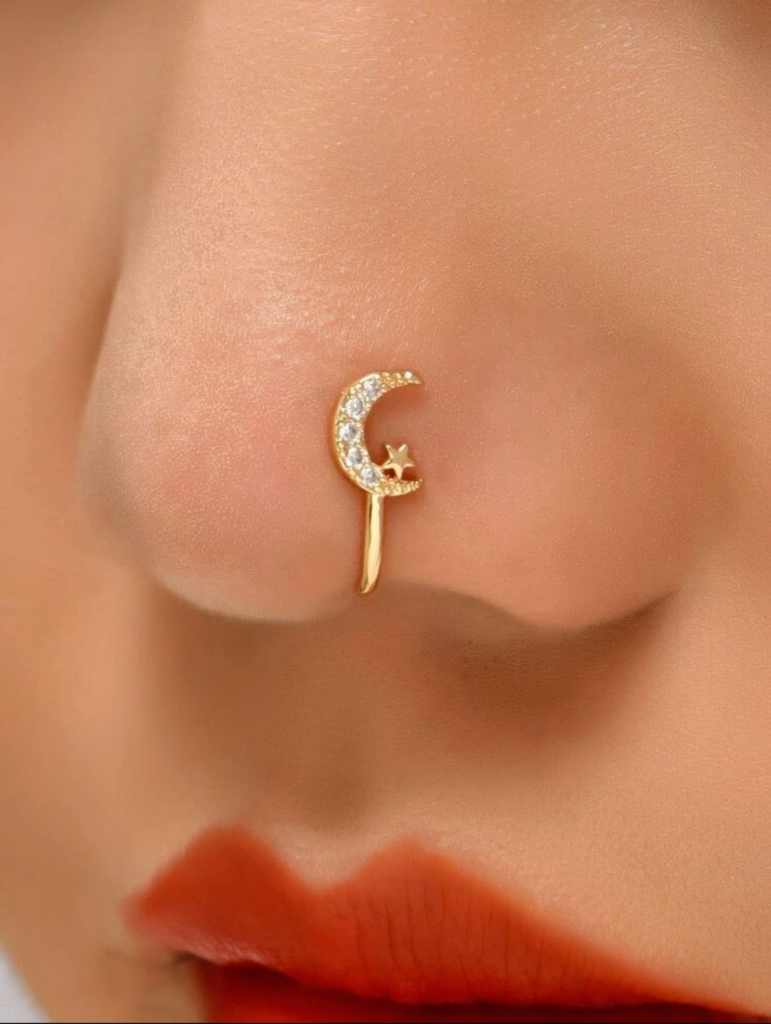 Studded To The Moon Nose Ring Clip