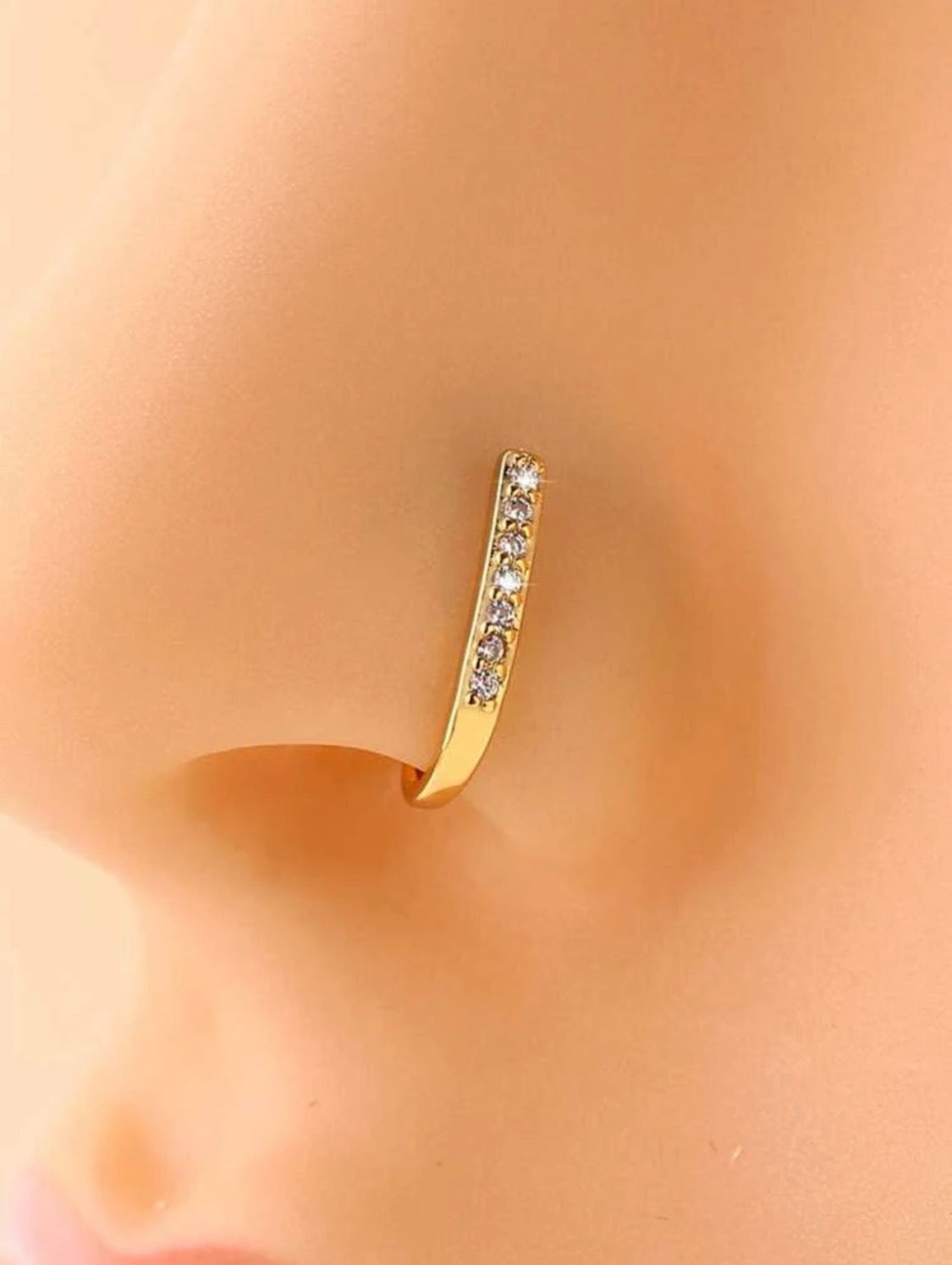 Studded Diamond Lined Nose Ring Clip