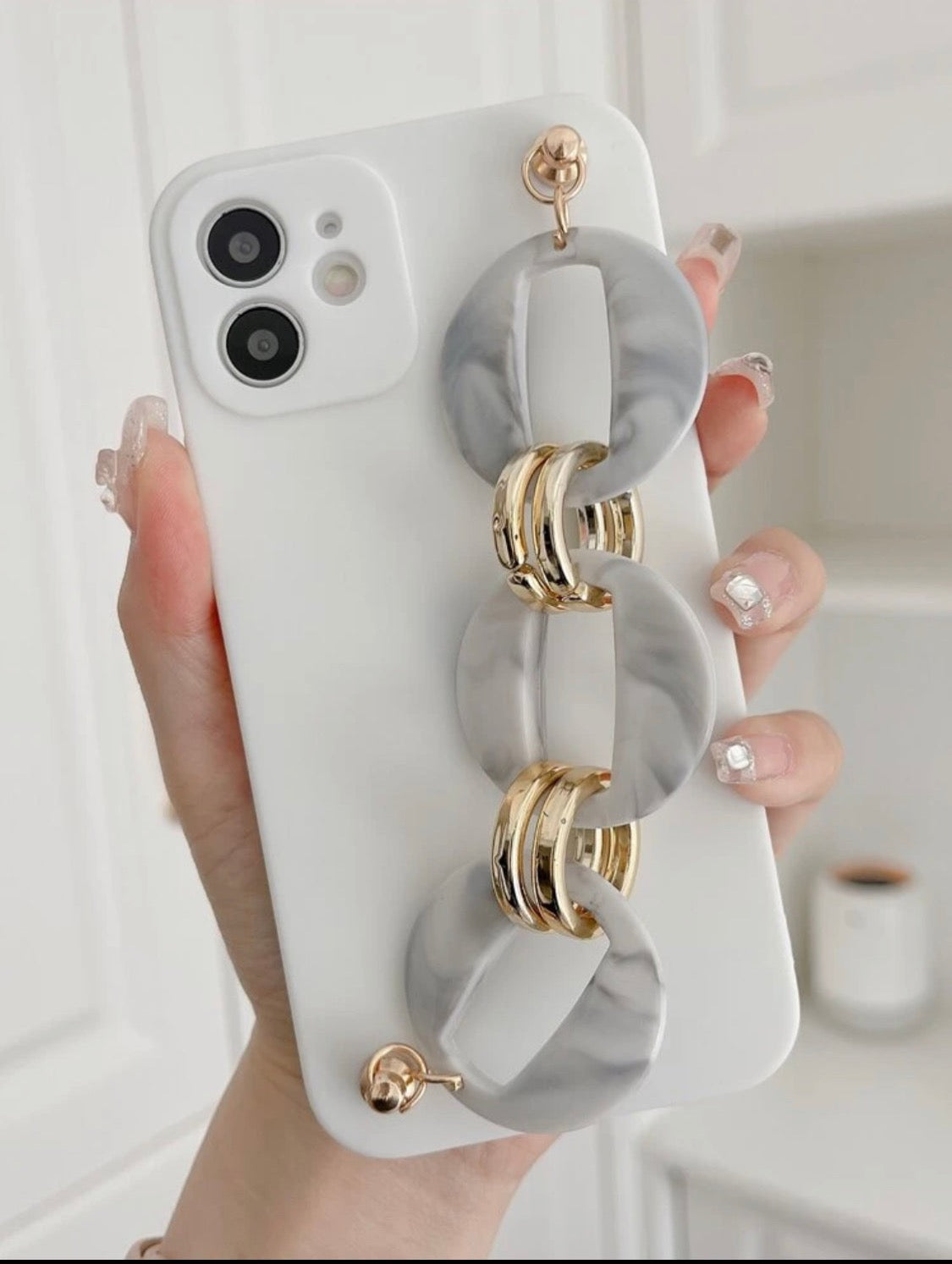 White & Grey Hand Strap Phone Case