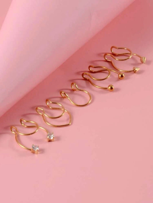 Detailed Nose Clip Rings (Gold)