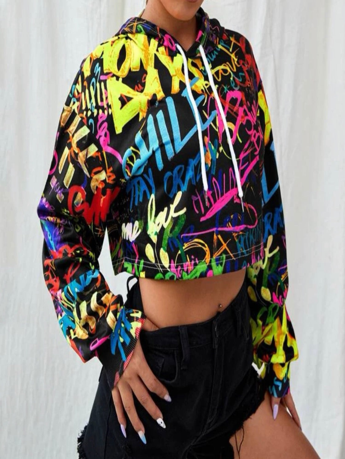 Graffiti Crop Top Hoodie